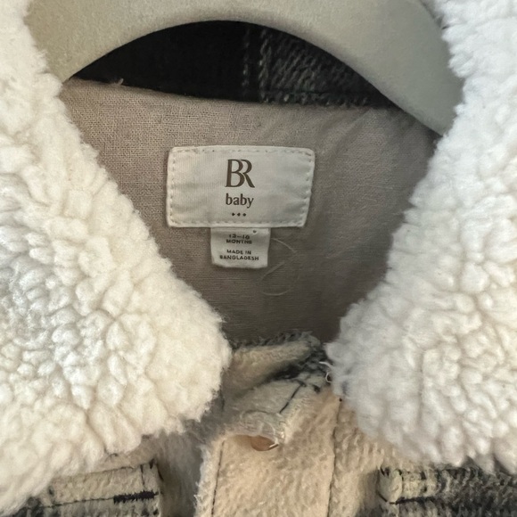 Banana Republic Kids Plaid Jacket with Sherpa Collar - Black and White - Picture 2 of 6